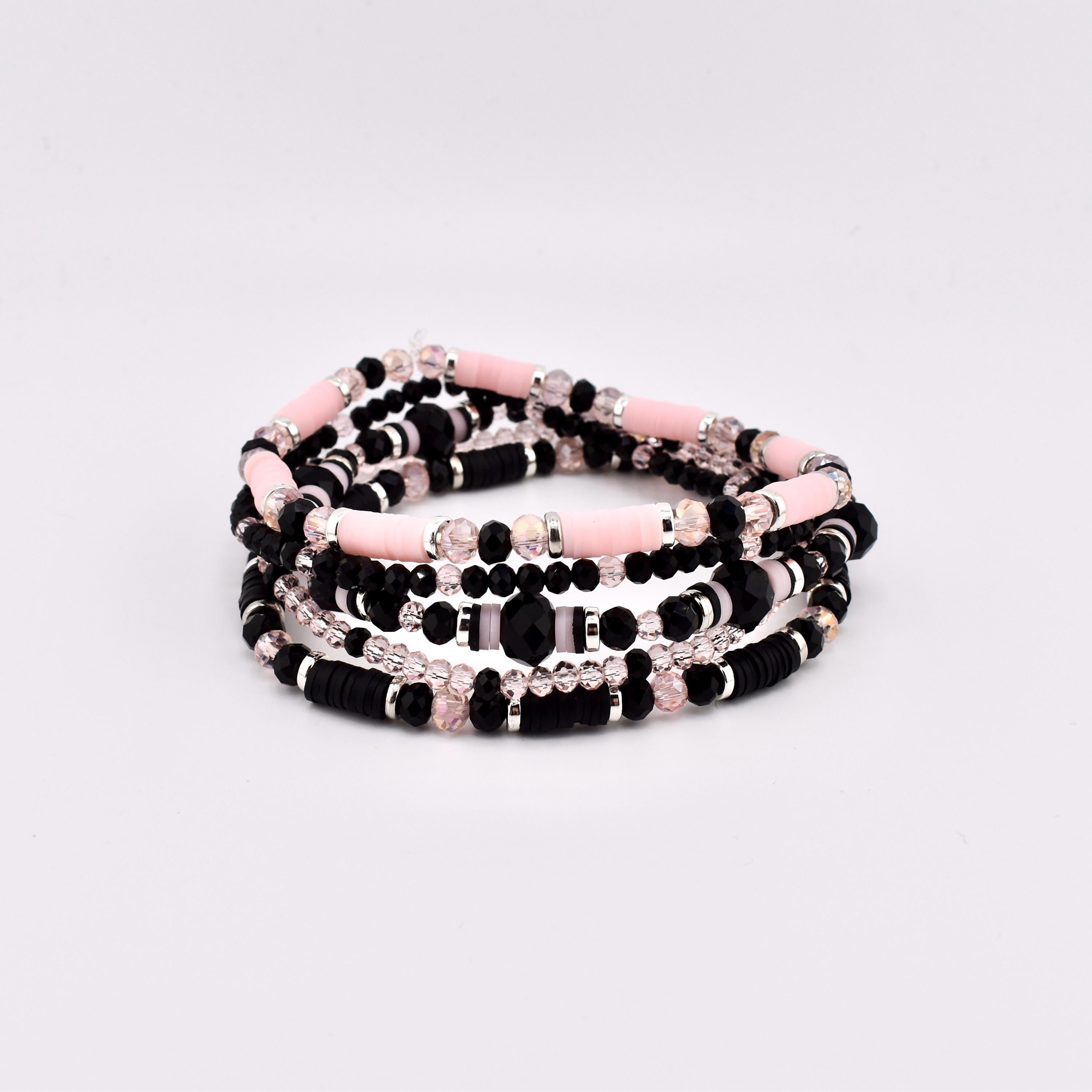 Rosewater and Onyx Bracelet Collection: Pink and Black Beaded Bracelets