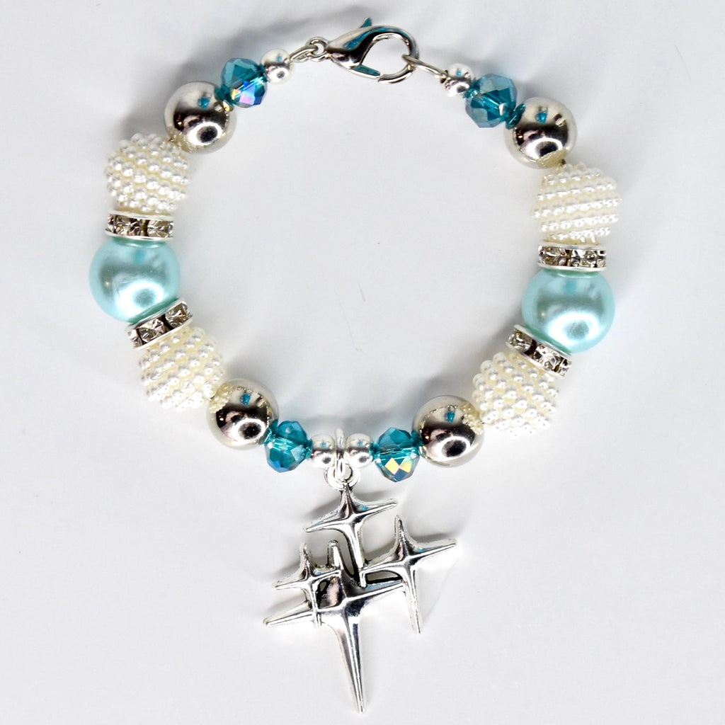 Turquoise Tumbler Handle Charm Bracelet with Silver Sparkling Accent Beads