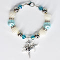 Turquoise Tumbler Handle Charm Bracelet with Silver Sparkling Accent Beads