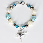 Turquoise Tumbler Handle Charm Bracelet with Silver Sparkling Accent Beads