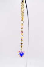 Crystal Heart Suncatcher: Pink, Clear AB Beads, Gold Accents, Rainbow Prism Maker Rearview Mirror Charm