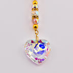 Crystal Heart Suncatcher: Pink, Clear AB Beads, Gold Accents, Rainbow Prism Maker Rearview Mirror Charm