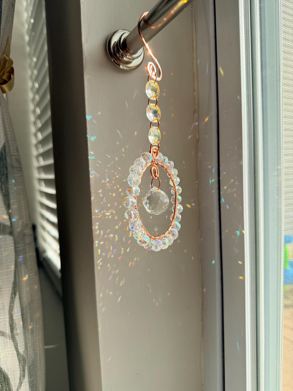 Crystal Sun Catcher Window Hanging | Handmade Copper Suncatcher | Rainbow Maker | Prism Window Decor