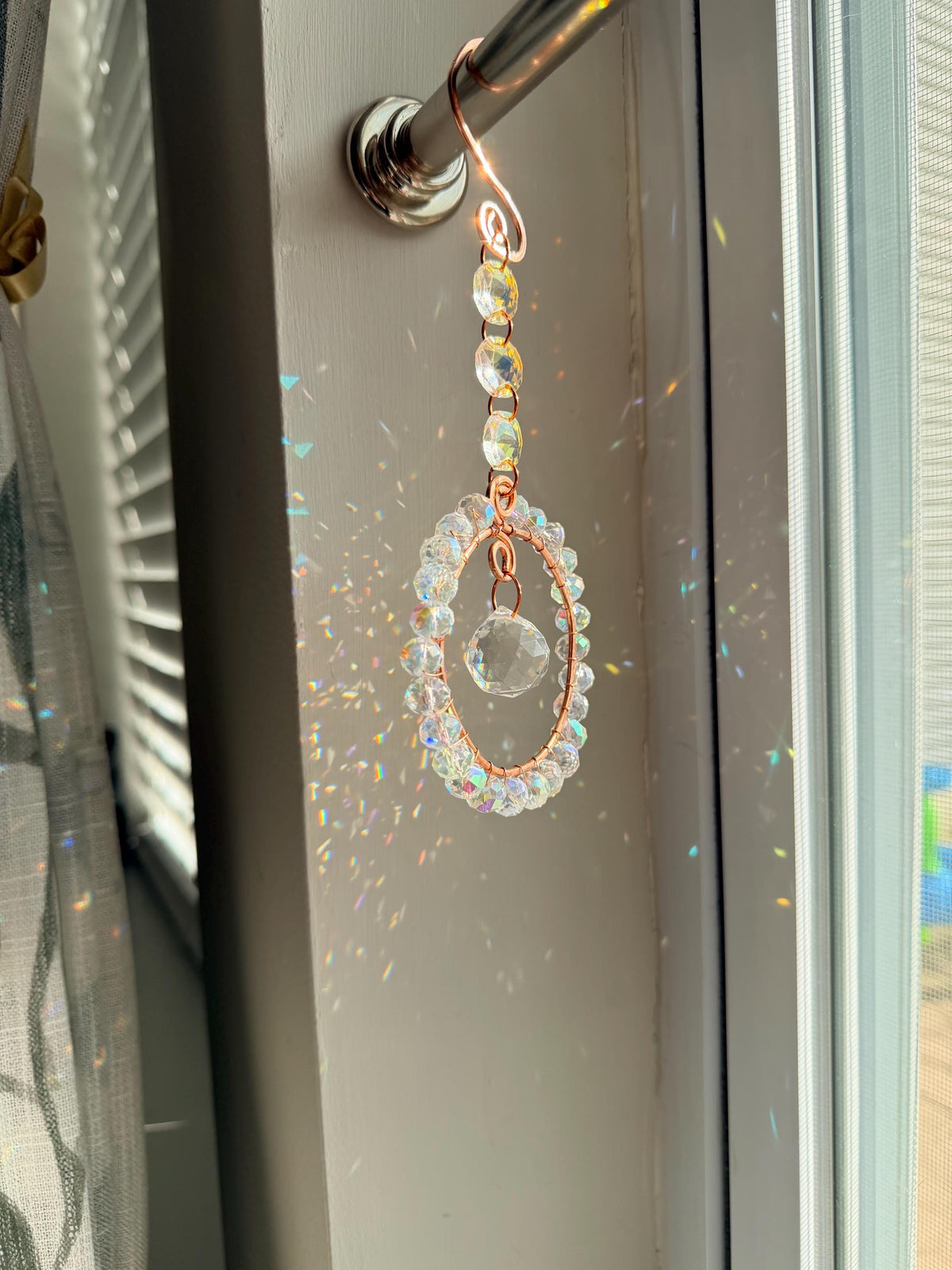 Crystal Sun Catcher Window Hanging | Handmade Copper Suncatcher | Rainbow Maker | Prism Window Decor
