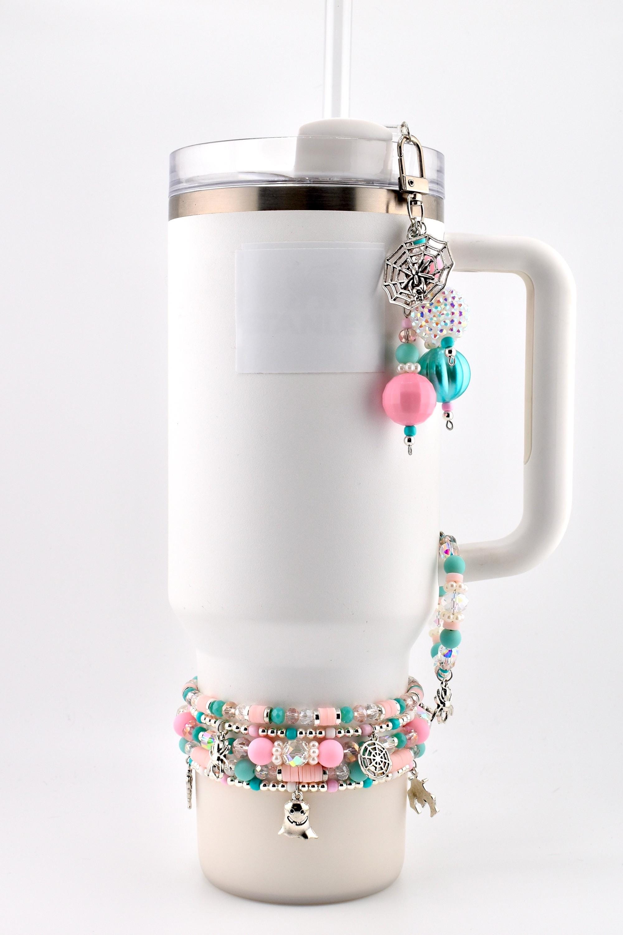 Pink and Teal Halloween Tumbler Straw Charm or Bag Charm