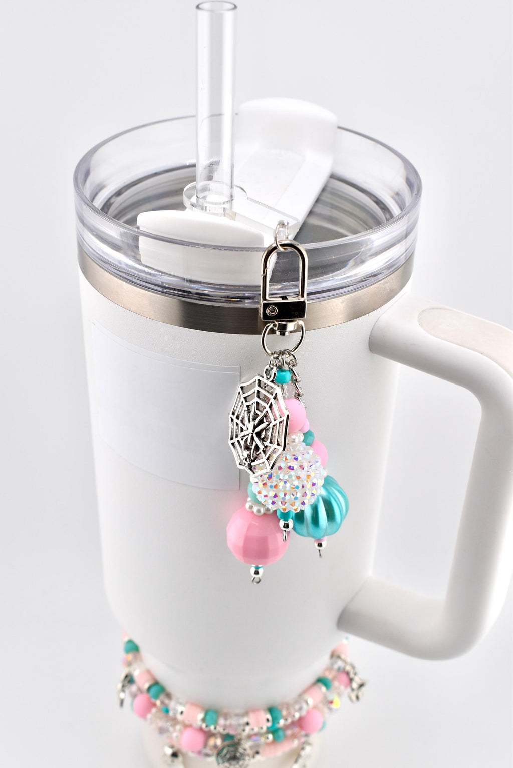 Pink and Teal Halloween Tumbler Straw Charm or Bag Charm