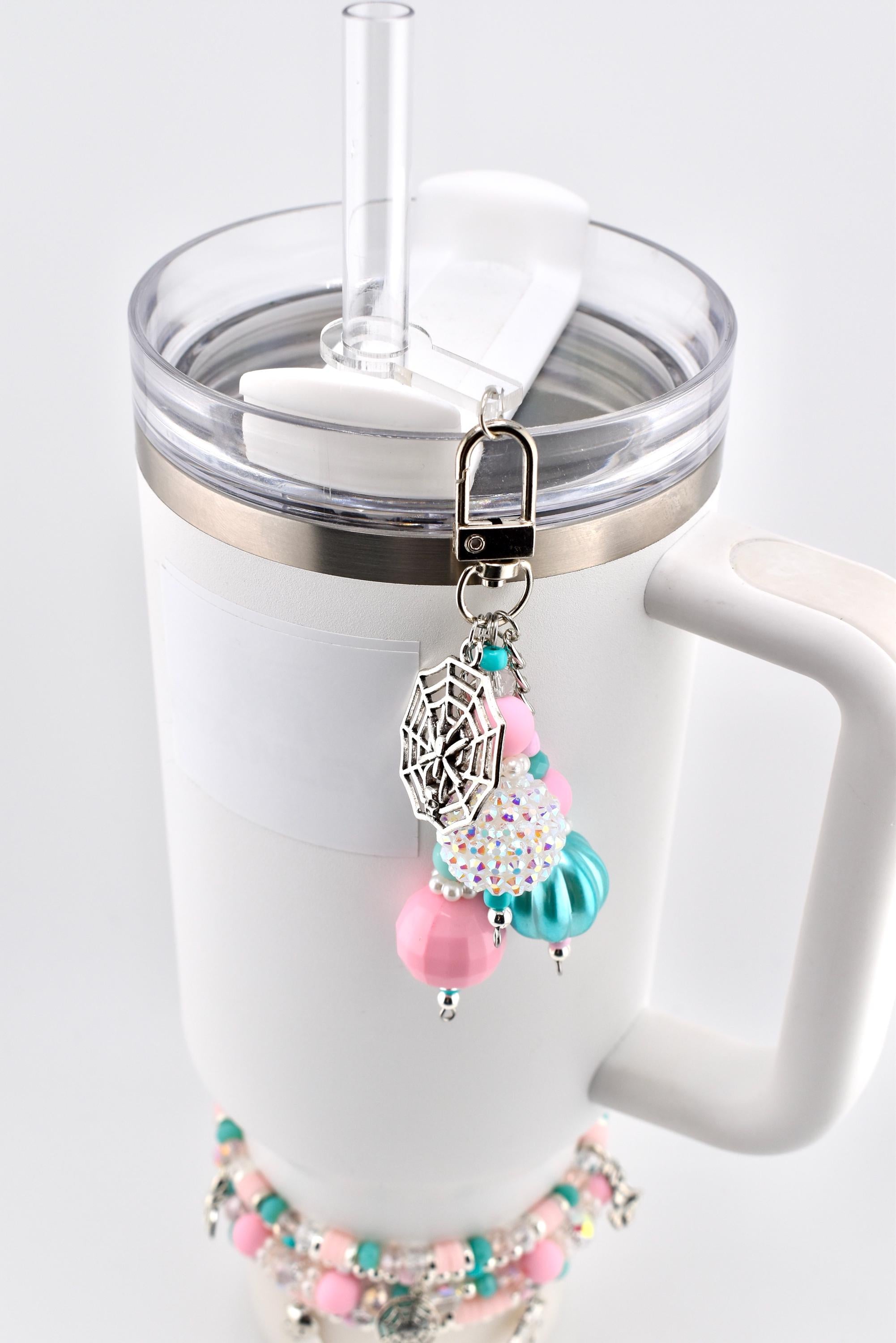 Pink and Teal Halloween Tumbler Straw Charm or Bag Charm