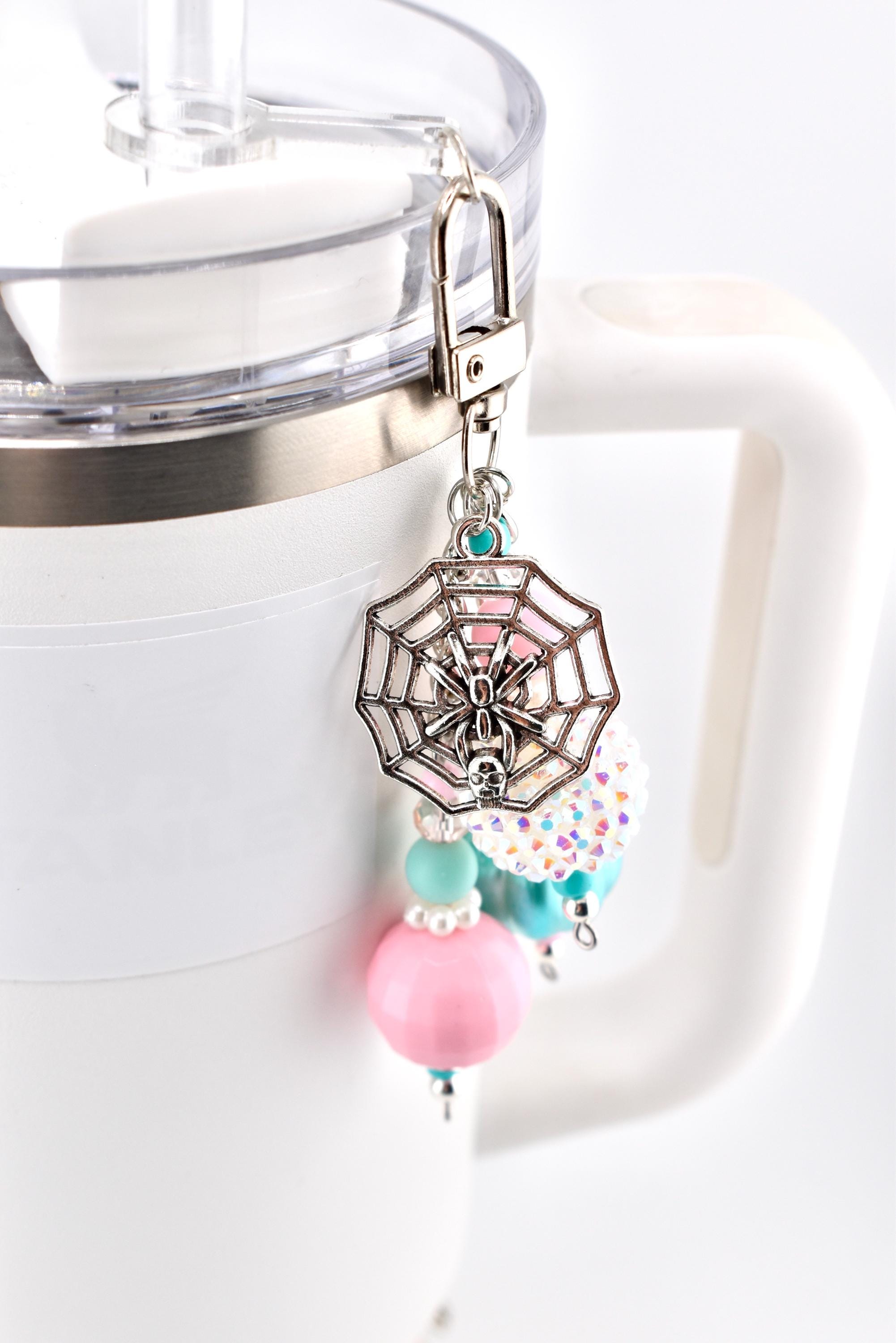Pink and Teal Halloween Tumbler Straw Charm or Bag Charm