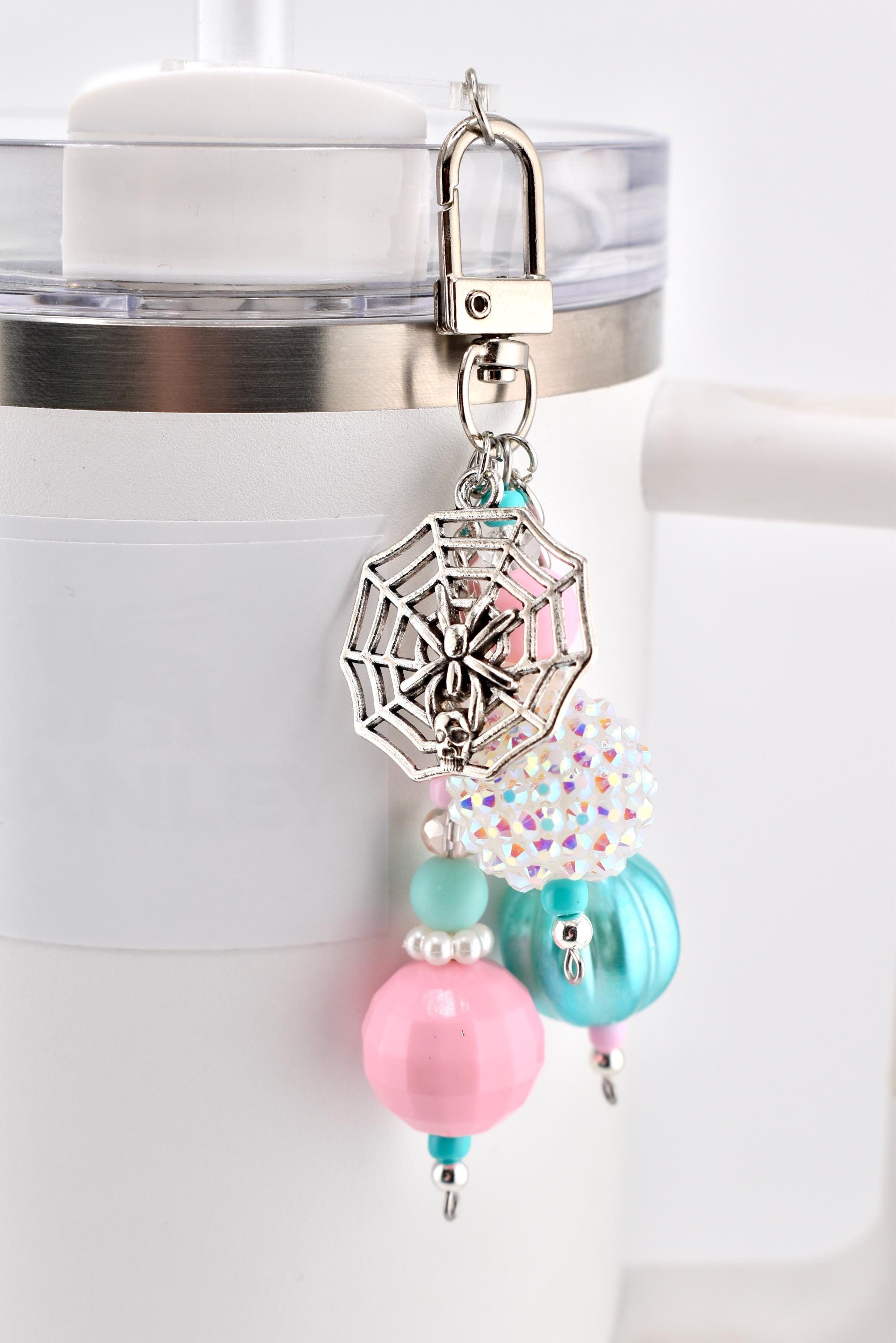 Pink and Teal Halloween Tumbler Straw Charm or Bag Charm
