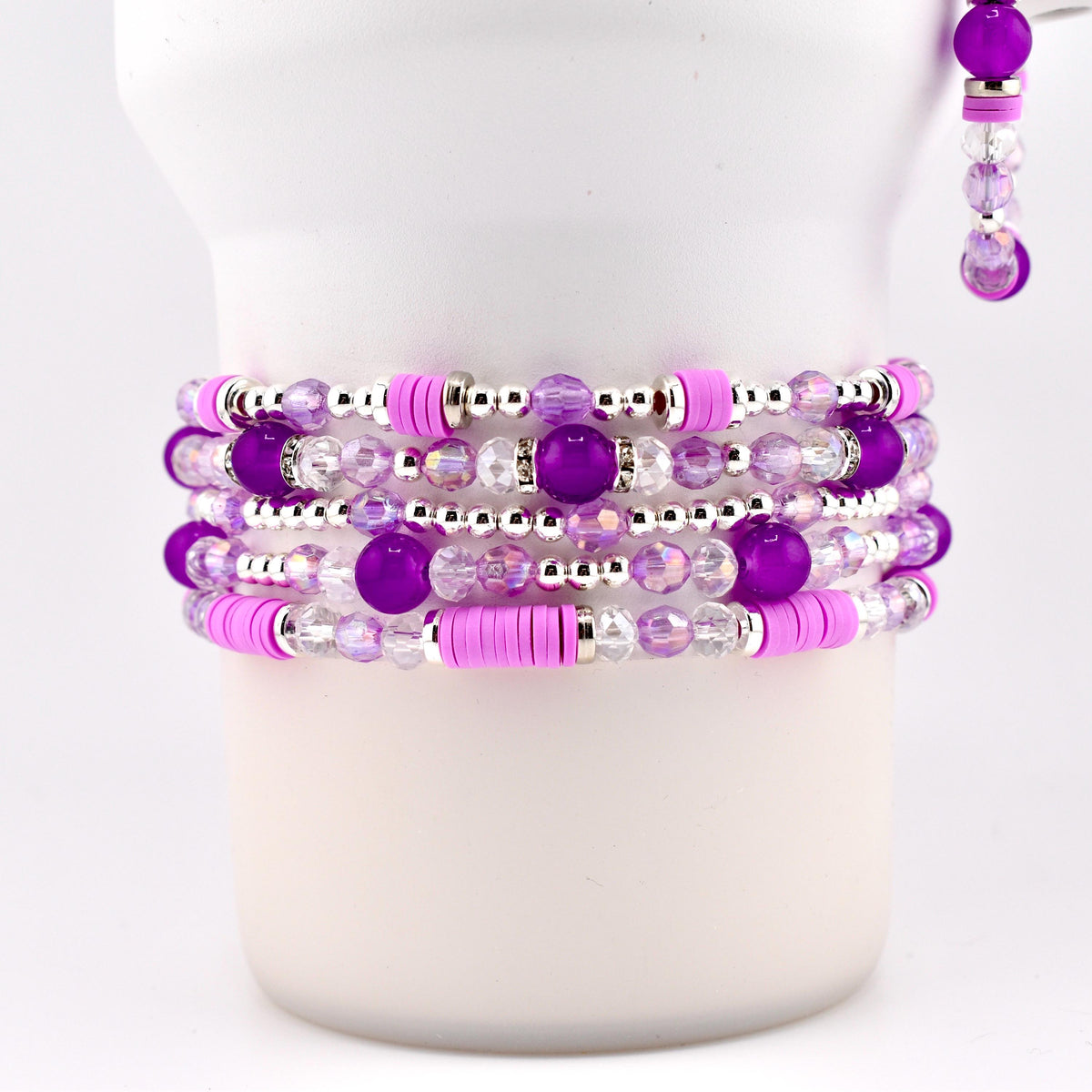 Sparkling Lilac Purple Bracelet Collection: Purple and Silver Beaded Stackable Bracelets