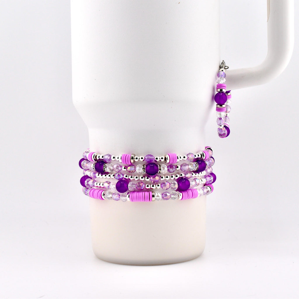 Sparkling Lilac Purple Bracelet Collection: Purple and Silver Beaded Stackable Bracelets