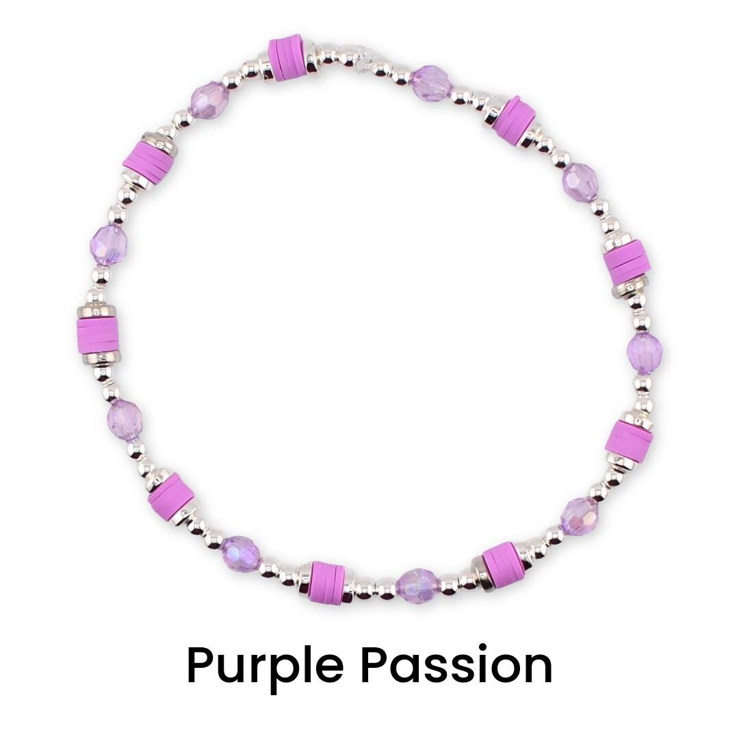 Sparkling Lilac Purple Bracelet Collection: Purple and Silver Beaded Stackable Bracelets