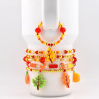 Fall Beaded Bracelet Stack: Pumpkin Leaf and Acorn Charm Bracelets for Wrist or Tumbler | Autumn Bracelet Set of 5