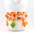 Fall Beaded Bracelet Stack: Pumpkin Leaf and Acorn Charm Bracelets for Wrist or Tumbler | Autumn Bracelet Set of 5