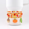 Fall Beaded Bracelet Stack: Pumpkin Leaf and Acorn Charm Bracelets for Wrist or Tumbler | Autumn Bracelet Set of 5