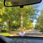 Crystal Heart Suncatcher: Pink, Clear AB Beads, Gold Accents, Rainbow Prism Maker Rearview Mirror Charm