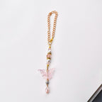 Pink Butterfly Suncatcher with Clear AB Beads & Gold Accents | Rainbow Prism Rearview Mirror Charm