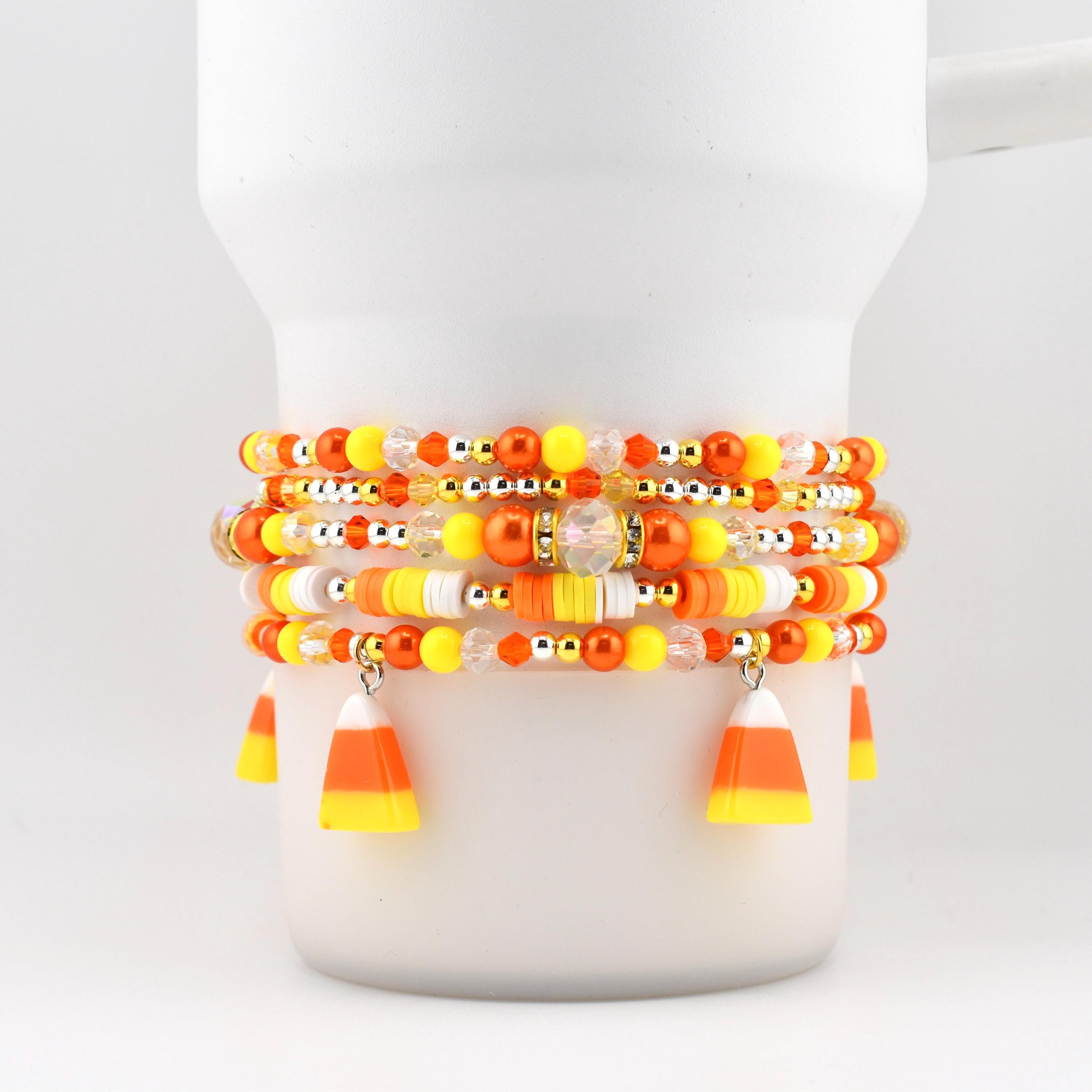 Candy Corn Charm Bracelet Stack: Beaded Halloween Jewelry Set