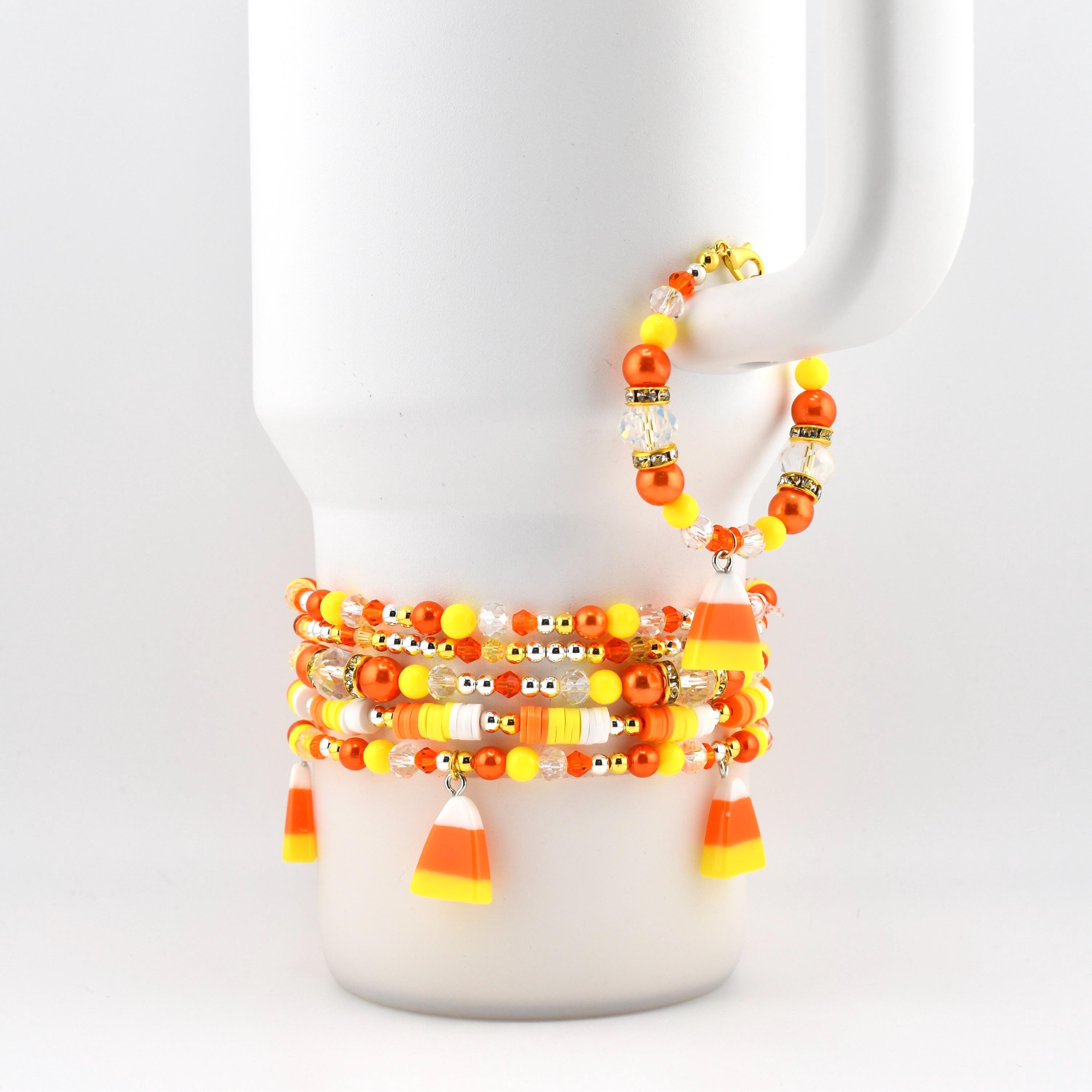 Candy Corn Charm Bracelet Stack: Beaded Halloween Jewelry Set