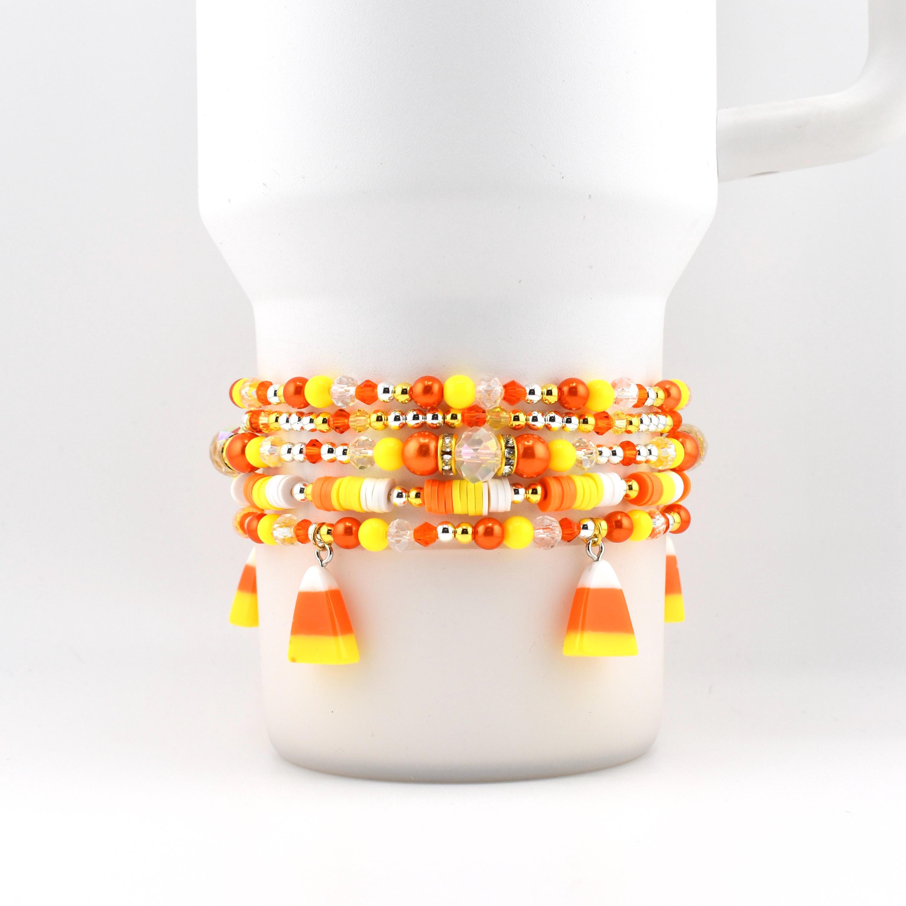 Candy Corn Charm Bracelet Stack: Beaded Halloween Jewelry Set