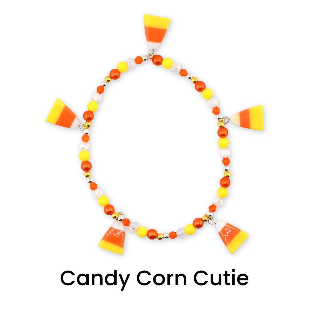 Candy Corn Charm Bracelet Stack: Beaded Halloween Jewelry Set