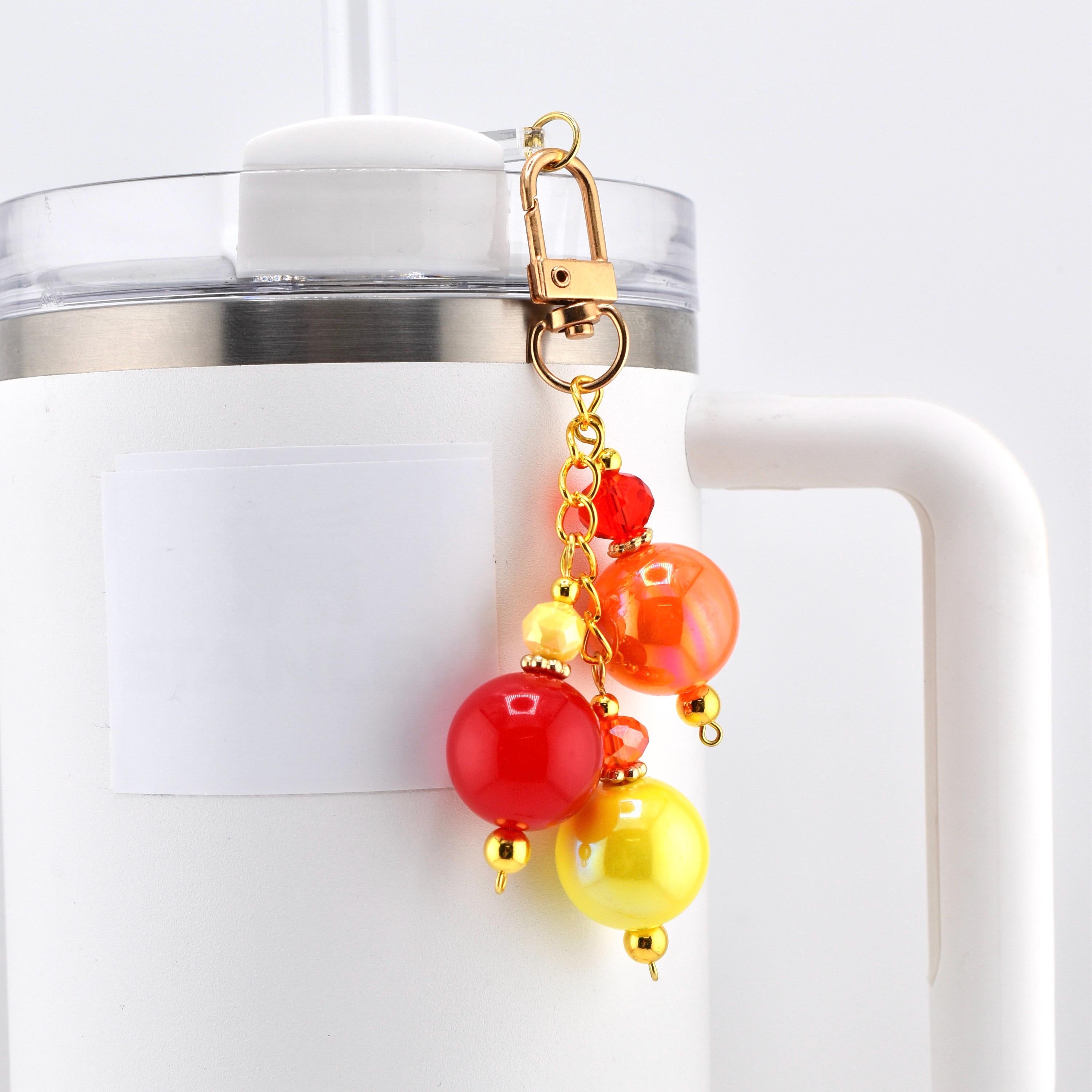 Fall Colored Tumbler Charm with 20mm Bubblegum Beads - Flip or 10mm Straw Adapter
