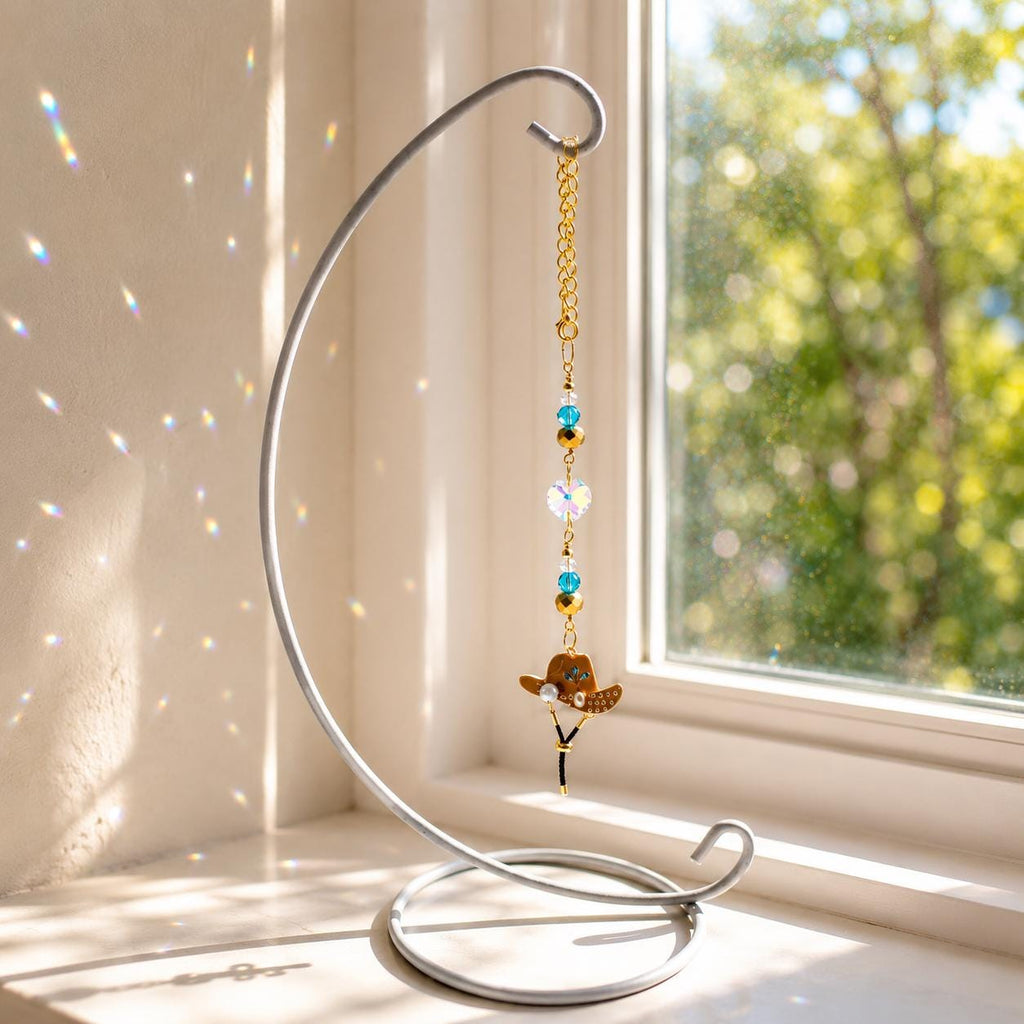 Western Cowgirl Crystal Suncatcher, Rearview Mirror Charm, Cowboy Hat Car Charm, Boho Hanging Crystal Decor, Window Prism Ornament