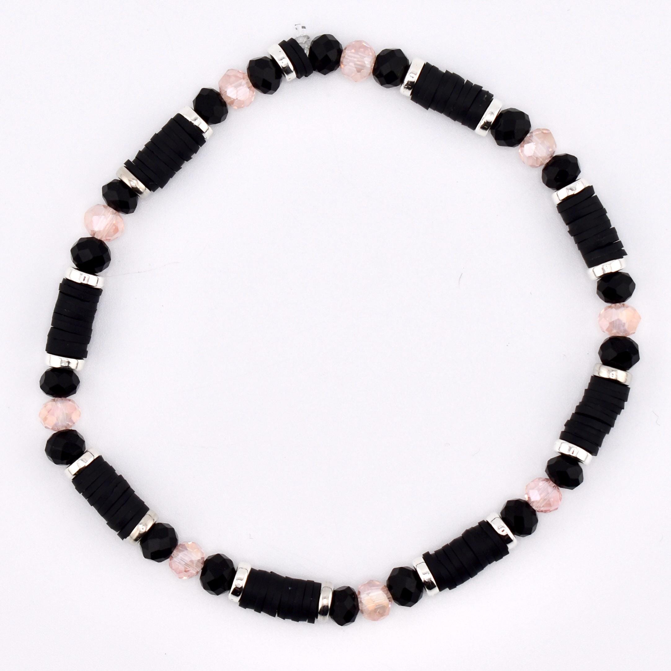 Rosewater and Onyx Bracelet Collection: Pink and Black Beaded Bracelets