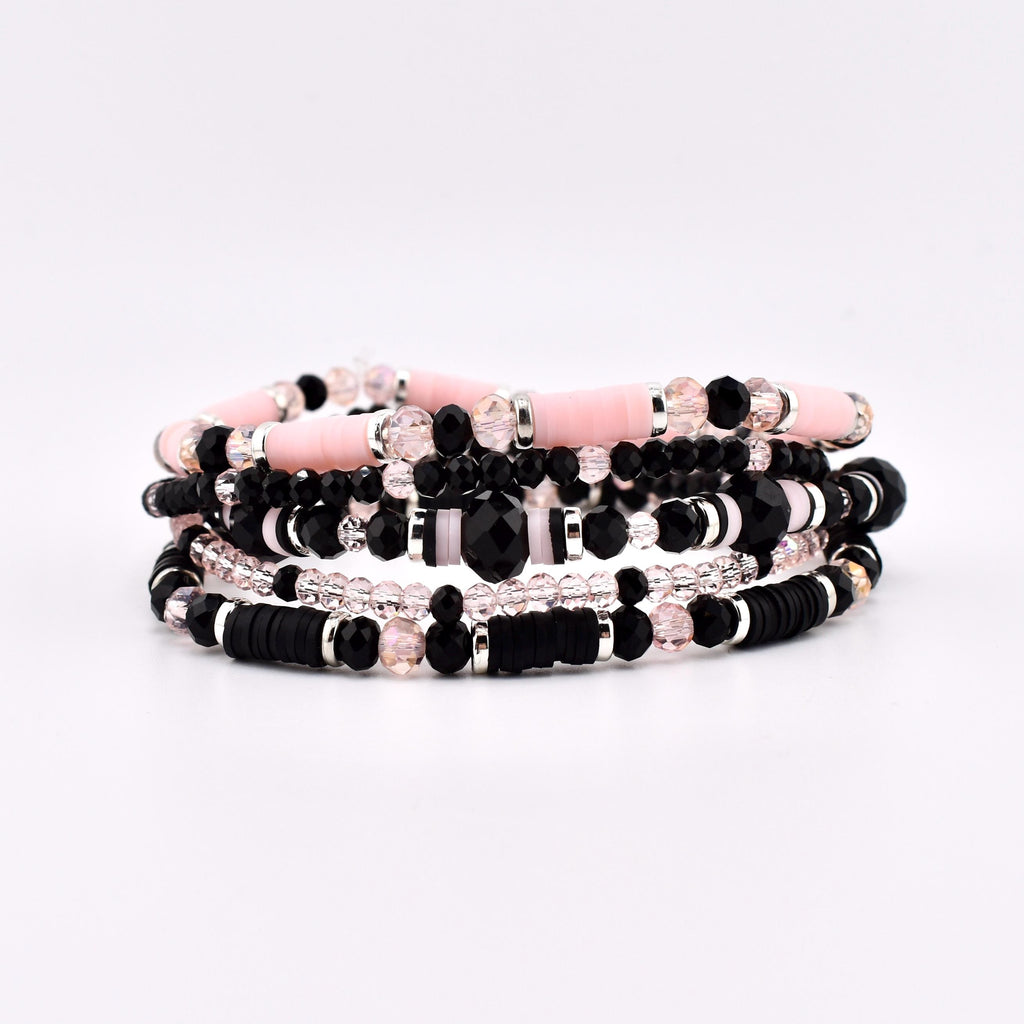 Rosewater and Onyx Bracelet Collection: Pink and Black Beaded Bracelets