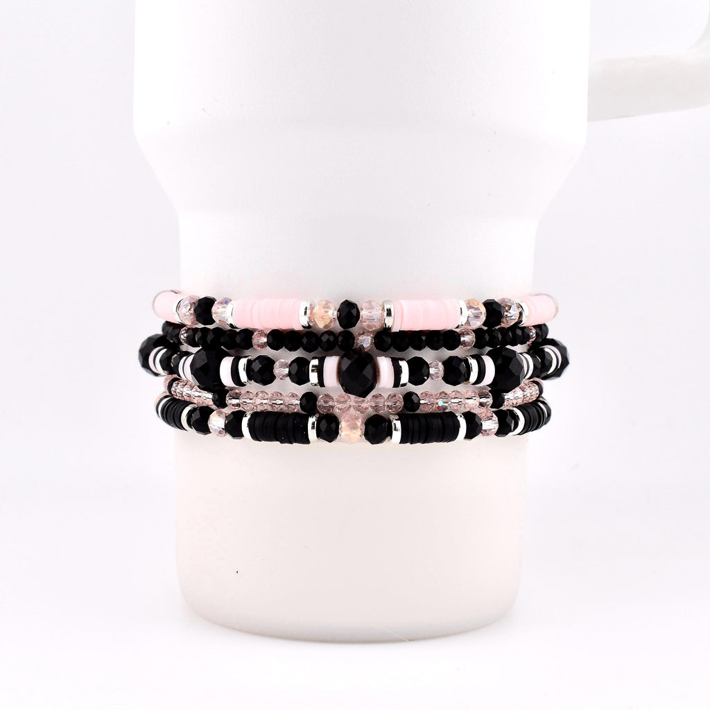 Rosewater and Onyx Bracelet Collection: Pink and Black Beaded Bracelets