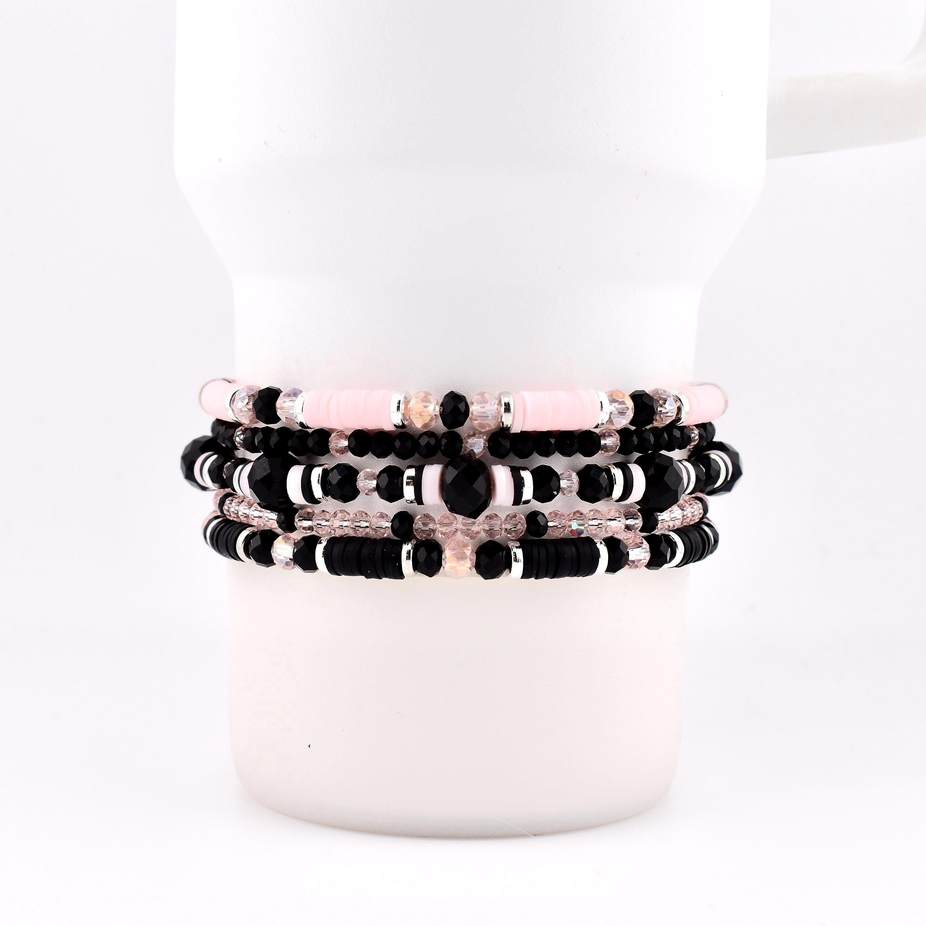 Rosewater and Onyx Bracelet Collection: Pink and Black Beaded Bracelets