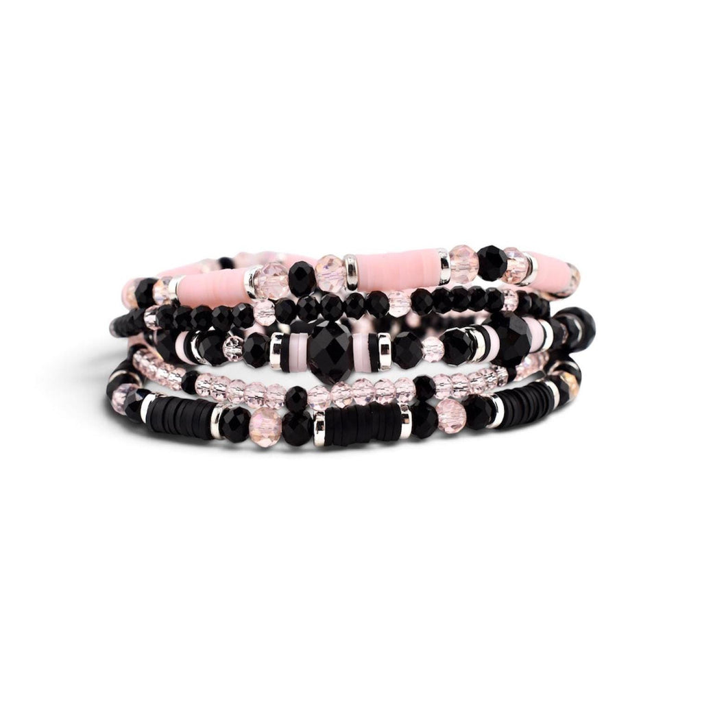 Rosewater and Onyx Bracelet Collection: Pink and Black Beaded Bracelets
