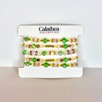 Lemon Breeze Bracelet Collection: Pink Yellow Green and Gold Beaded Bracelets with Crystal Accents