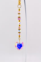 Crystal Heart Suncatcher: Pink, Clear AB Beads, Gold Accents, Rainbow Prism Maker Rearview Mirror Charm