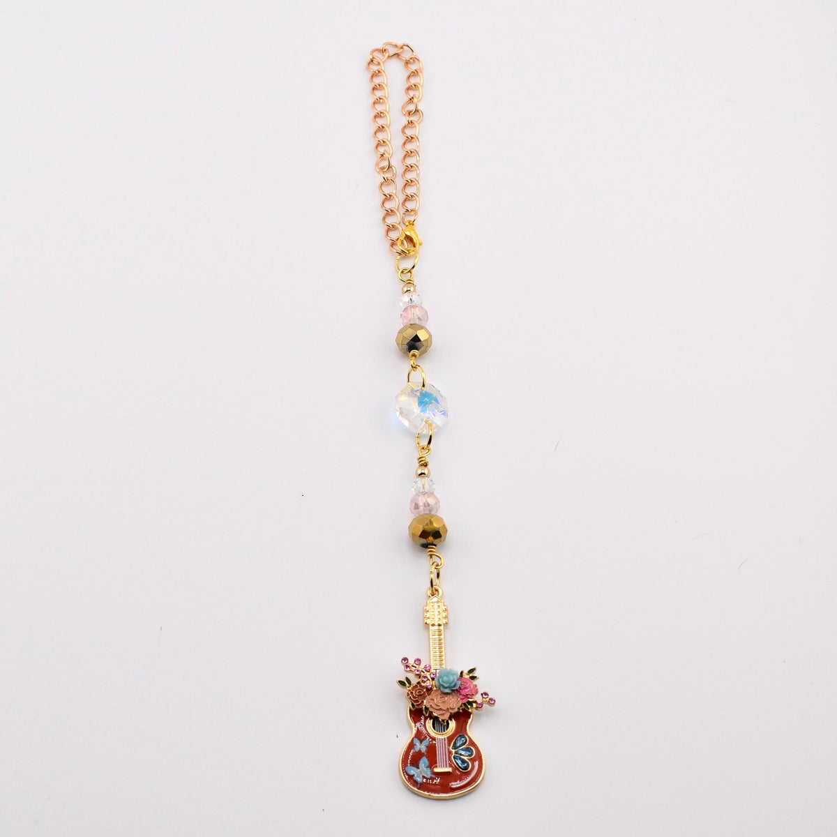 Floral Guitar Charm Suncatcher - Handcrafted Window & Rearview Mirror Decor with Suction Cup