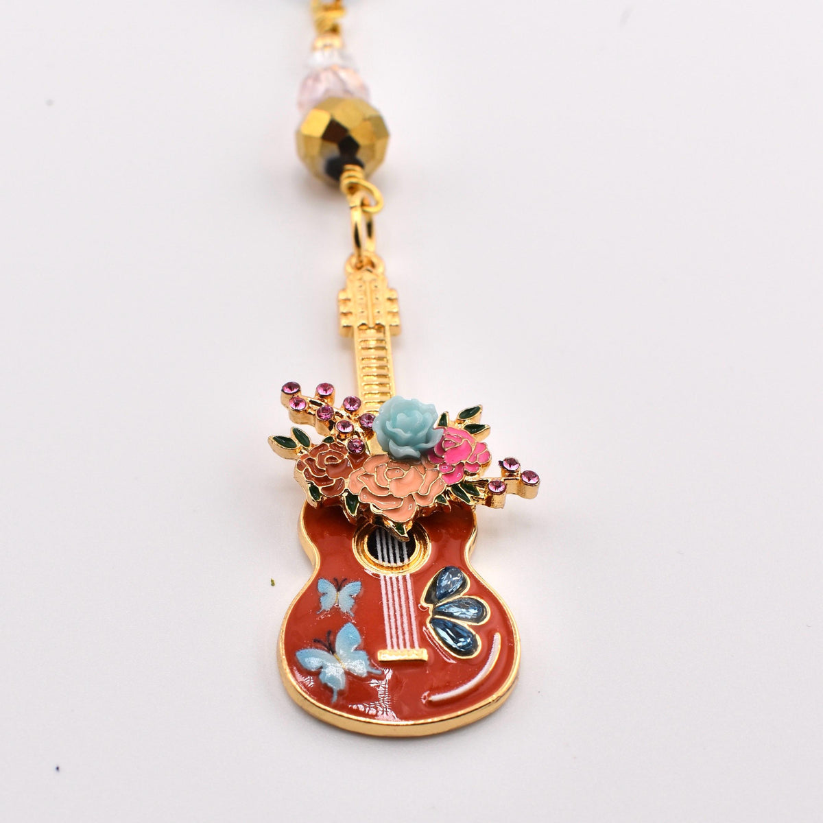 Floral Guitar Charm Suncatcher - Handcrafted Window & Rearview Mirror Decor with Suction Cup