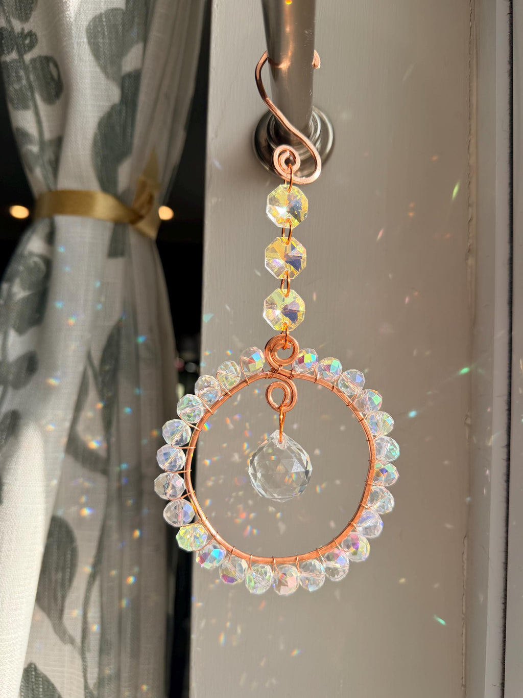Crystal Sun Catcher Window Hanging | Handmade Copper Suncatcher | Rainbow Maker | Prism Window Decor