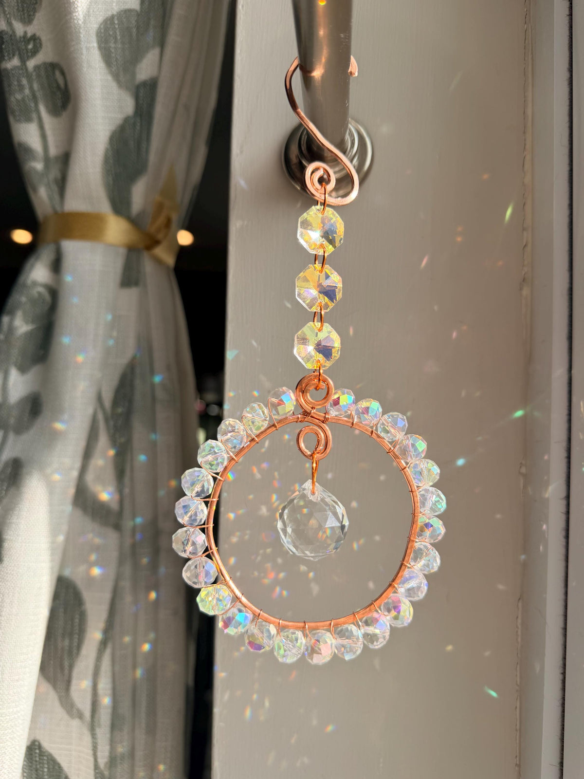 Crystal Sun Catcher Window Hanging | Handmade Copper Suncatcher | Rainbow Maker | Prism Window Decor