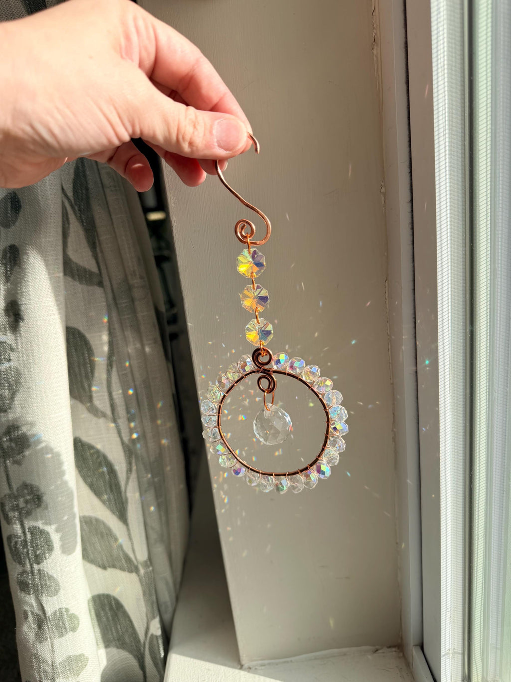 Crystal Sun Catcher Window Hanging | Handmade Copper Suncatcher | Rainbow Maker | Prism Window Decor