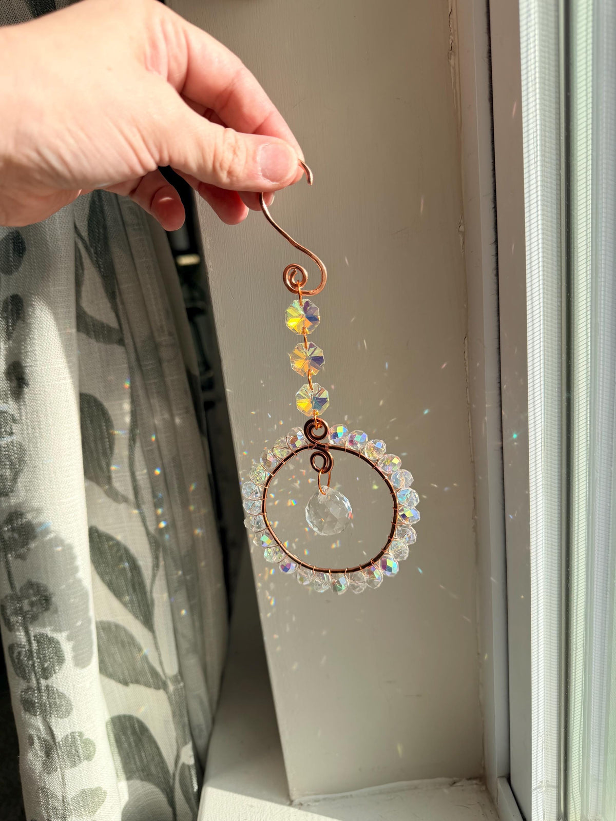 Crystal Sun Catcher Window Hanging | Handmade Copper Suncatcher | Rainbow Maker | Prism Window Decor