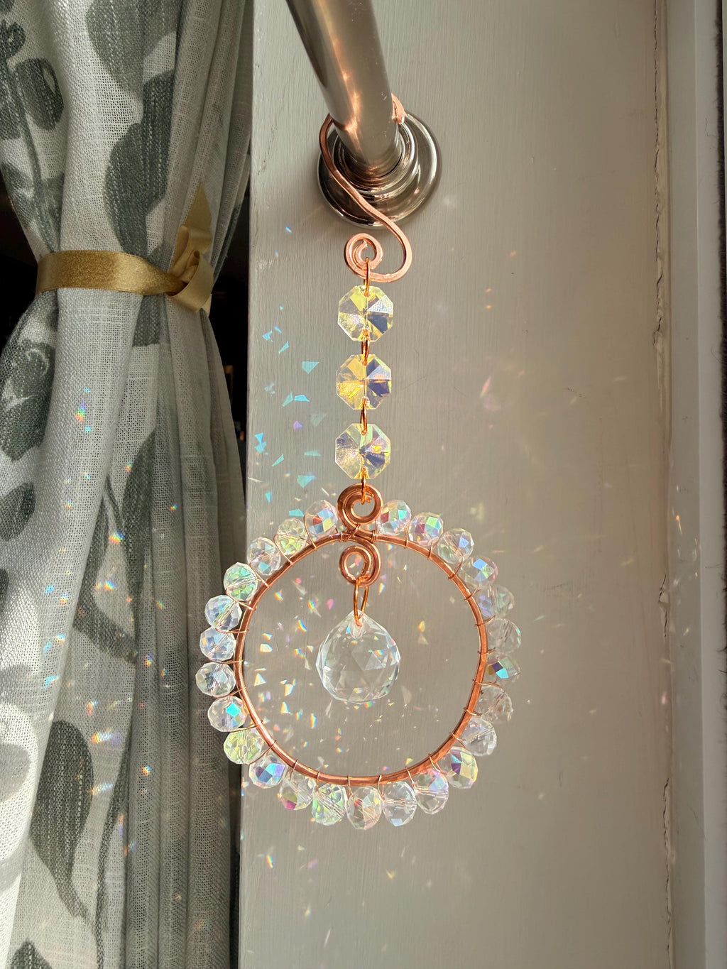 Crystal Sun Catcher Window Hanging | Handmade Copper Suncatcher | Rainbow Maker | Prism Window Decor