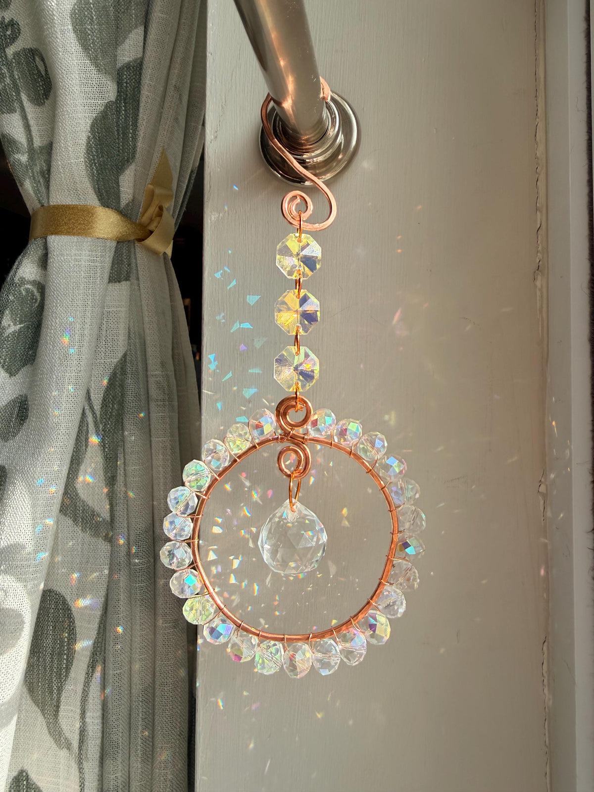 Crystal Sun Catcher Window Hanging | Handmade Copper Suncatcher | Rainbow Maker | Prism Window Decor