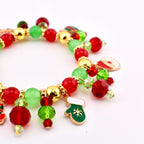 Christmas Charm Bracelet: Red Green and Gold Handmade Beaded Holiday Bracelet