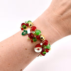 Christmas Charm Bracelet: Red Green and Gold Handmade Beaded Holiday Bracelet