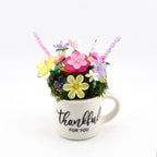 Beaded Flower Bouquet in Mini Mug with Thankful for You Design