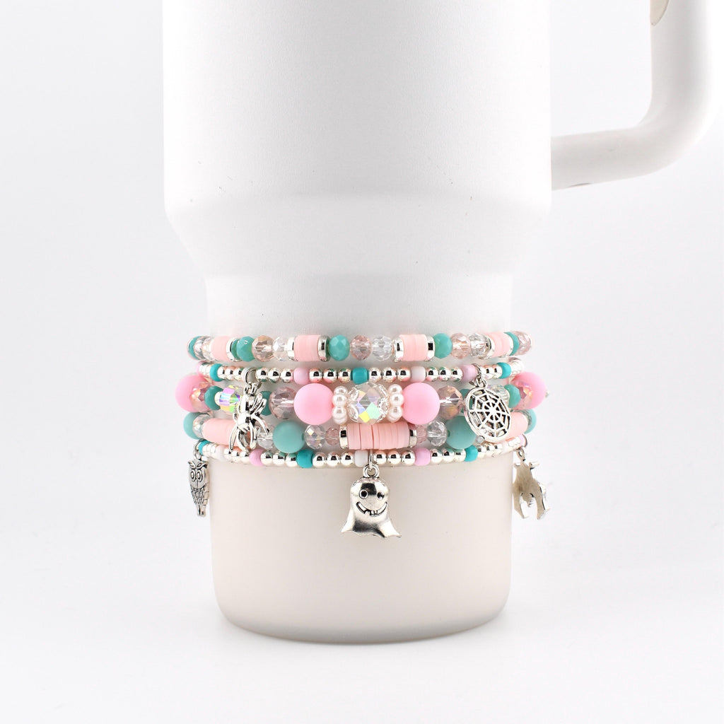 Pink and Teal Halloween Charm Bracelet Collection