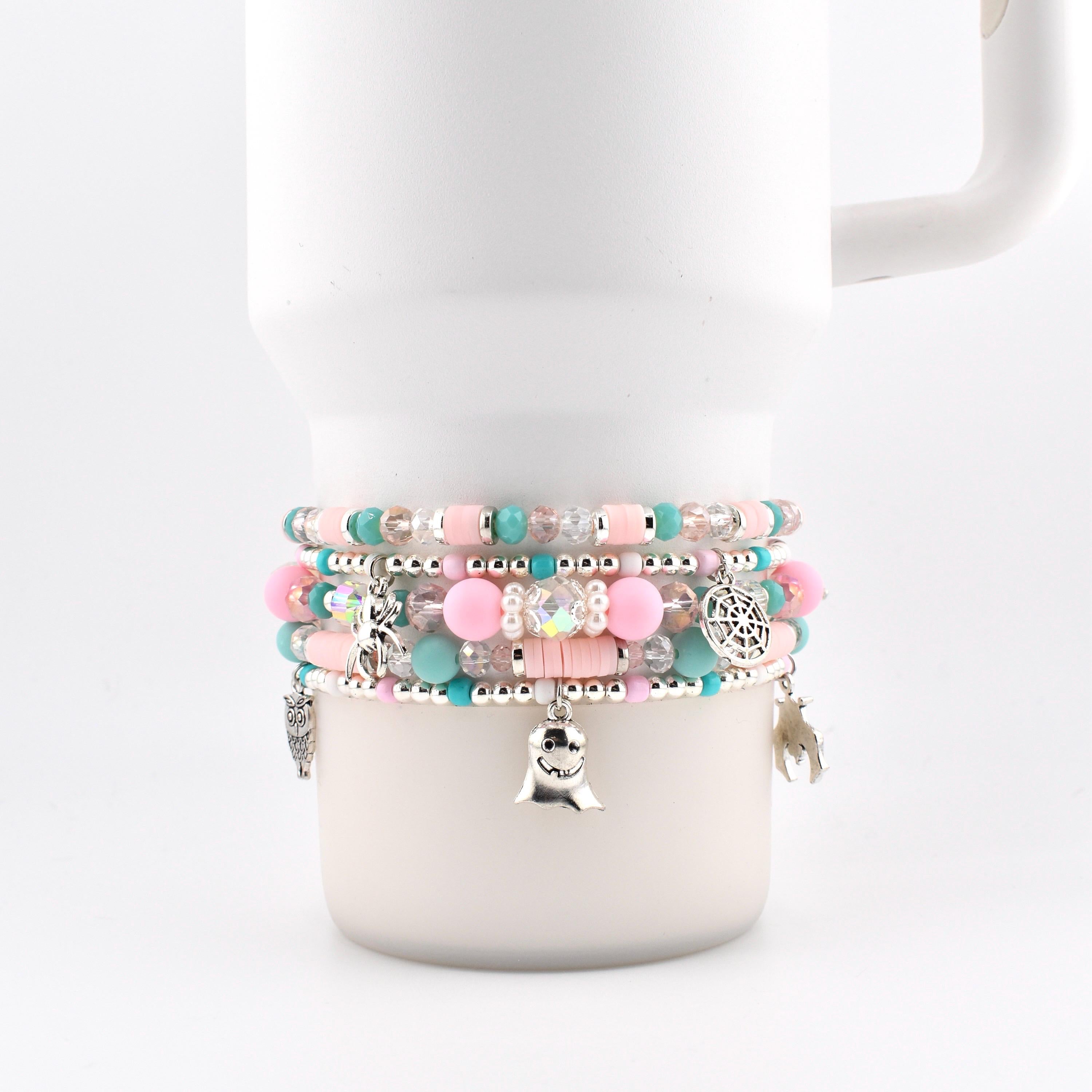 Pink and Teal Halloween Charm Bracelet Collection