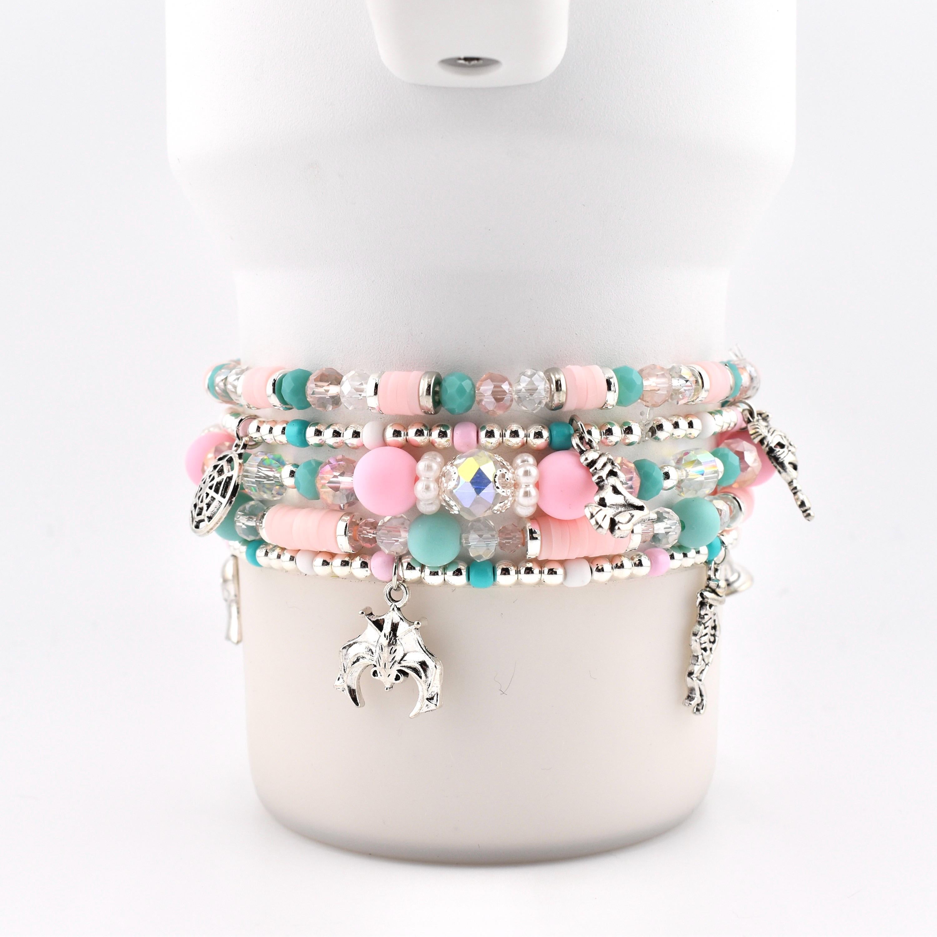 Pink and Teal Halloween Charm Bracelet Collection