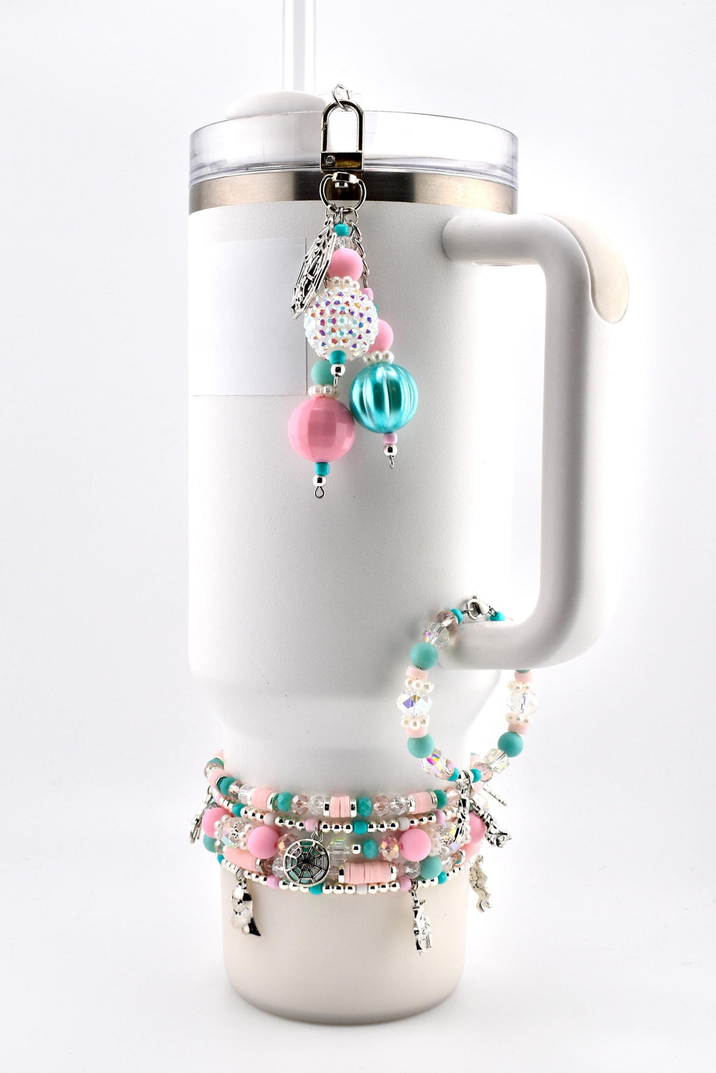 Pink and Teal Halloween Charm Tumbler Handle Bracelet
