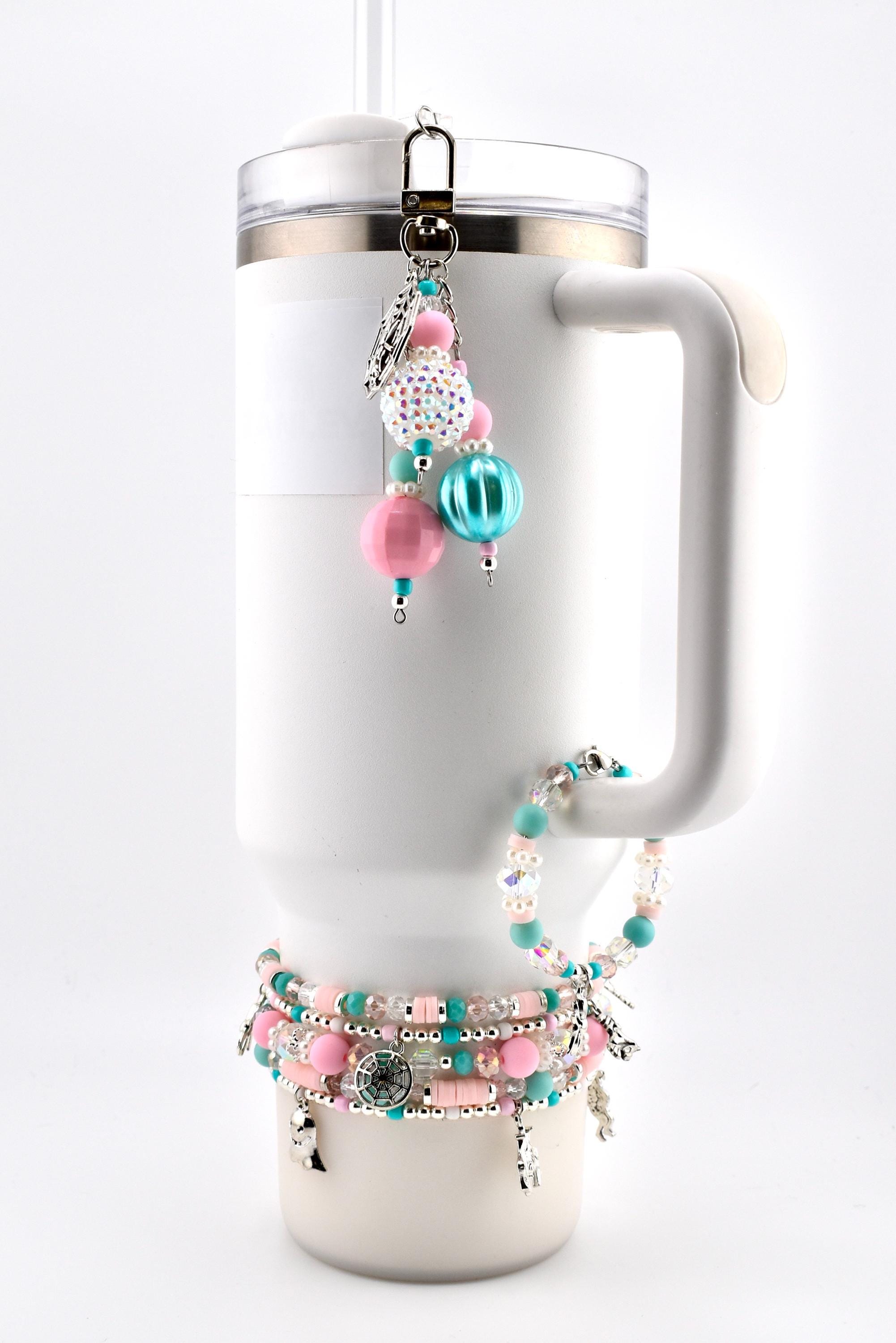 Pink and Teal Halloween Charm Tumbler Handle Bracelet